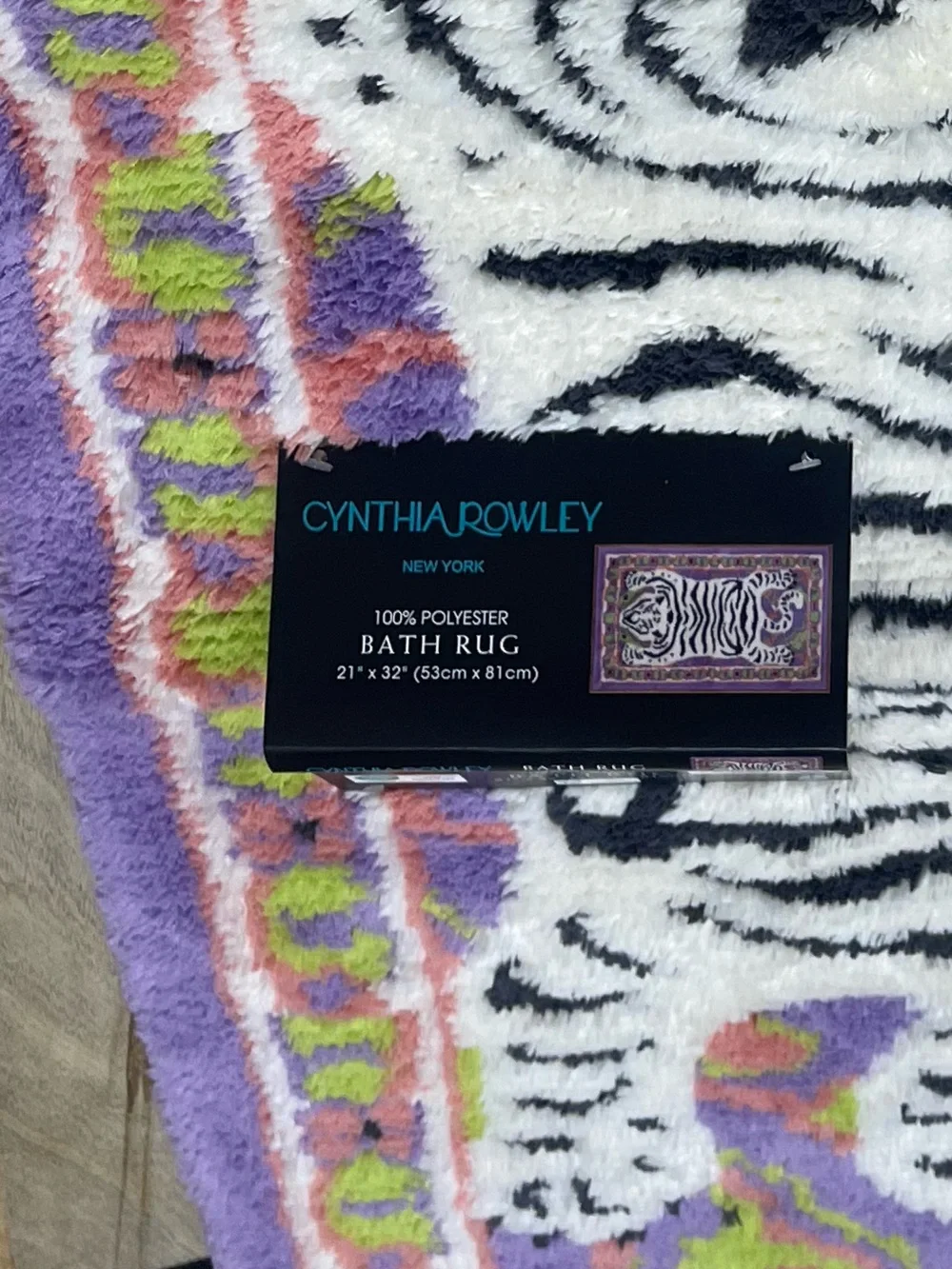 Cynthia Rowley colorful tiger print bath rug - non slip backing 21”x32” - NEW 🐅